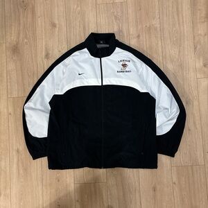 Nike Black and White Bomber Jacket with Stand-Up Collar and Logo